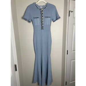 Fashion Nova Y2K Blue Ribbed Denim Trim Button Dress M